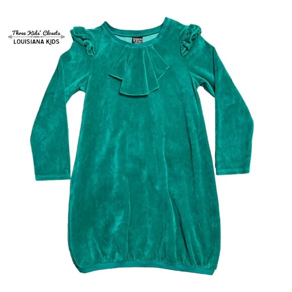 Raspberry Republic Sz 128/134 (7-9Y) Green Velour Dress - Picture 1 of 4